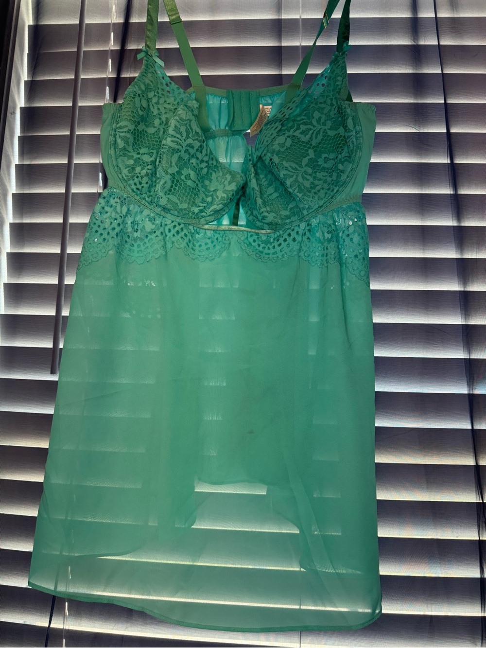 Cacique Mint Green Lace-Trim Babydoll Chemise